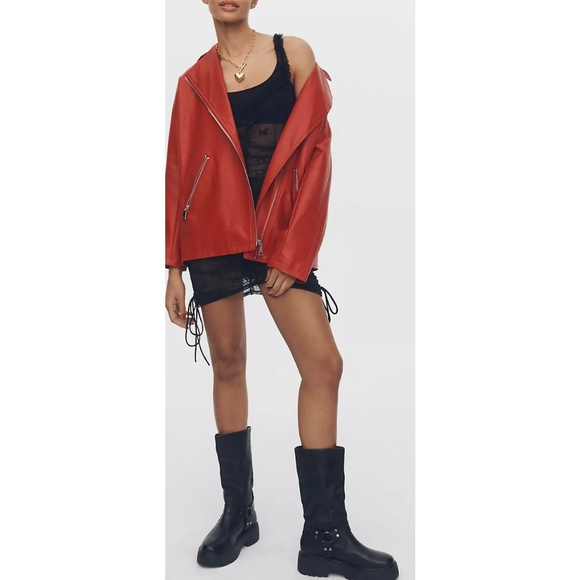 NWT! Anthropologie Maeve Oversized Faux-Leather Moto Jacket - Picture 1 of 10